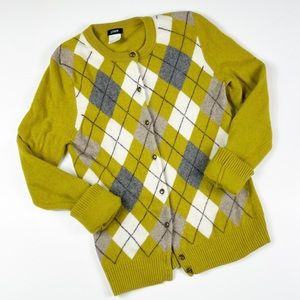 J. Crew Argyle Cardigan Wool Blend Sweater